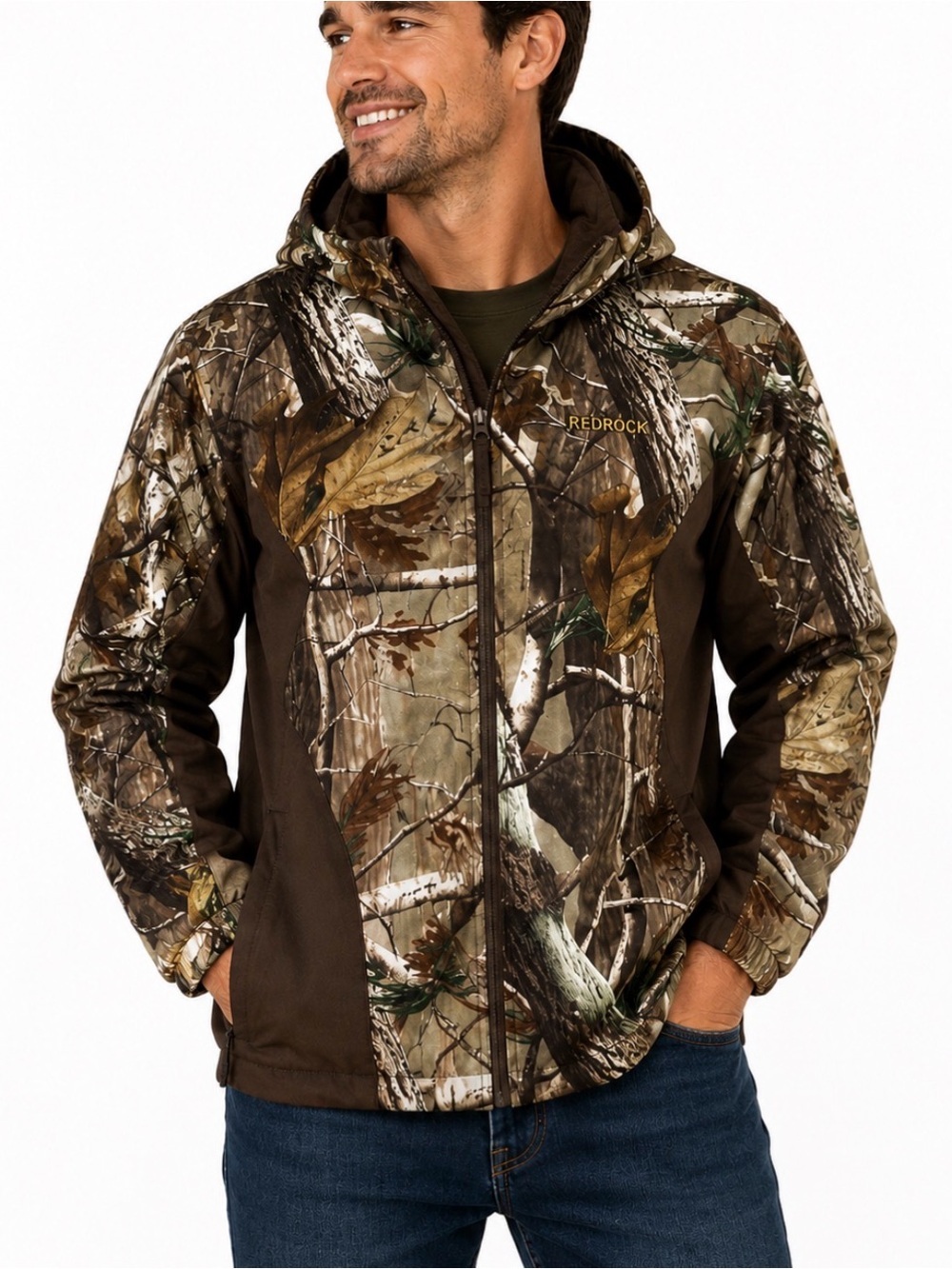 Realtree Camouflage Hooded Jacket in Brown and Green ROCKY Camo hunting SZ MD